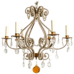 1960s Italian Six-Arm Beaded Chandelier with Amber Ball