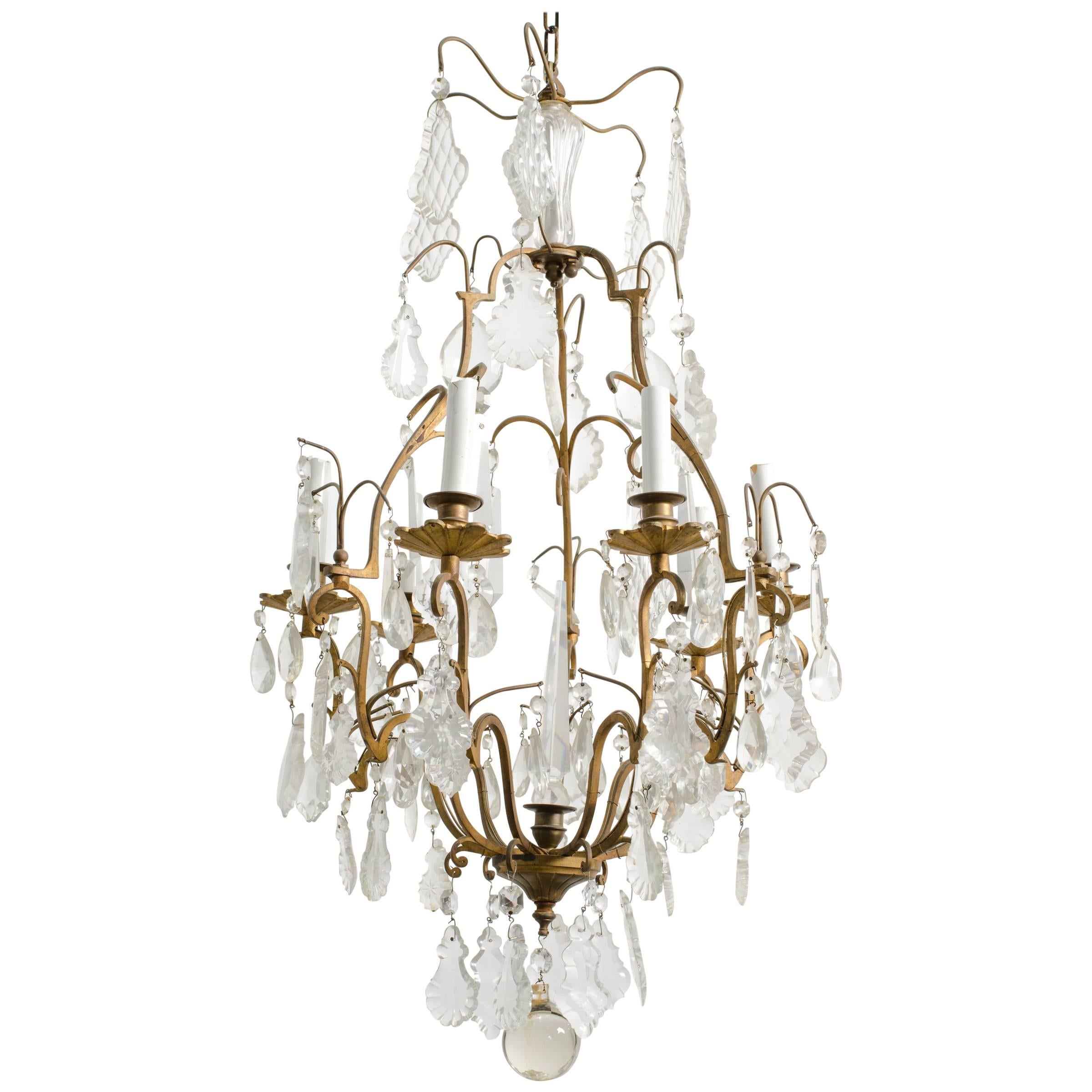 Crystal and Bronze French Chandelier