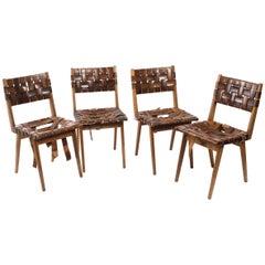 Four Mel Smilow Leather Strap and Walnut Chairs