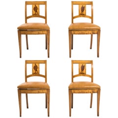 Four Biedermeier Side Chairs with Male Figures