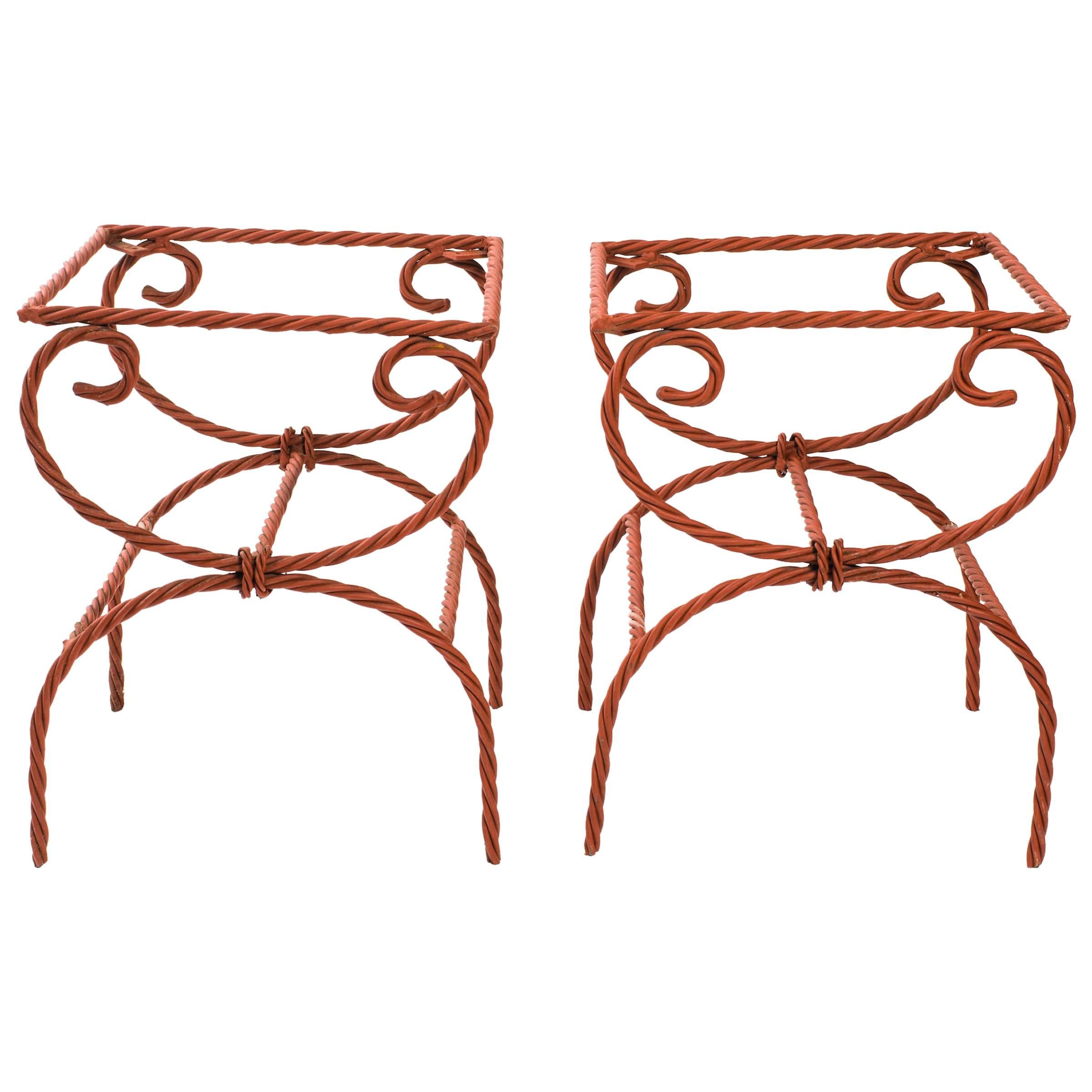 Pair of Iron Rope Side Tables/Ottomans