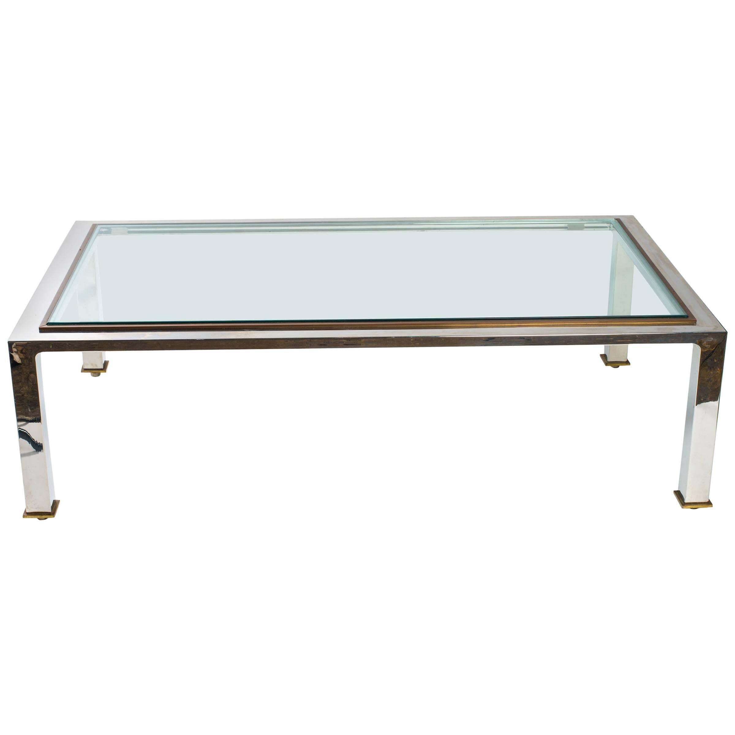 1970s Chrome and Brass Coffee Table