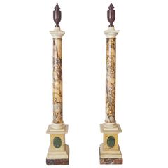 Pair of Grand Tour Columns in Rare Specimen Marbles, Italy, circa 1790