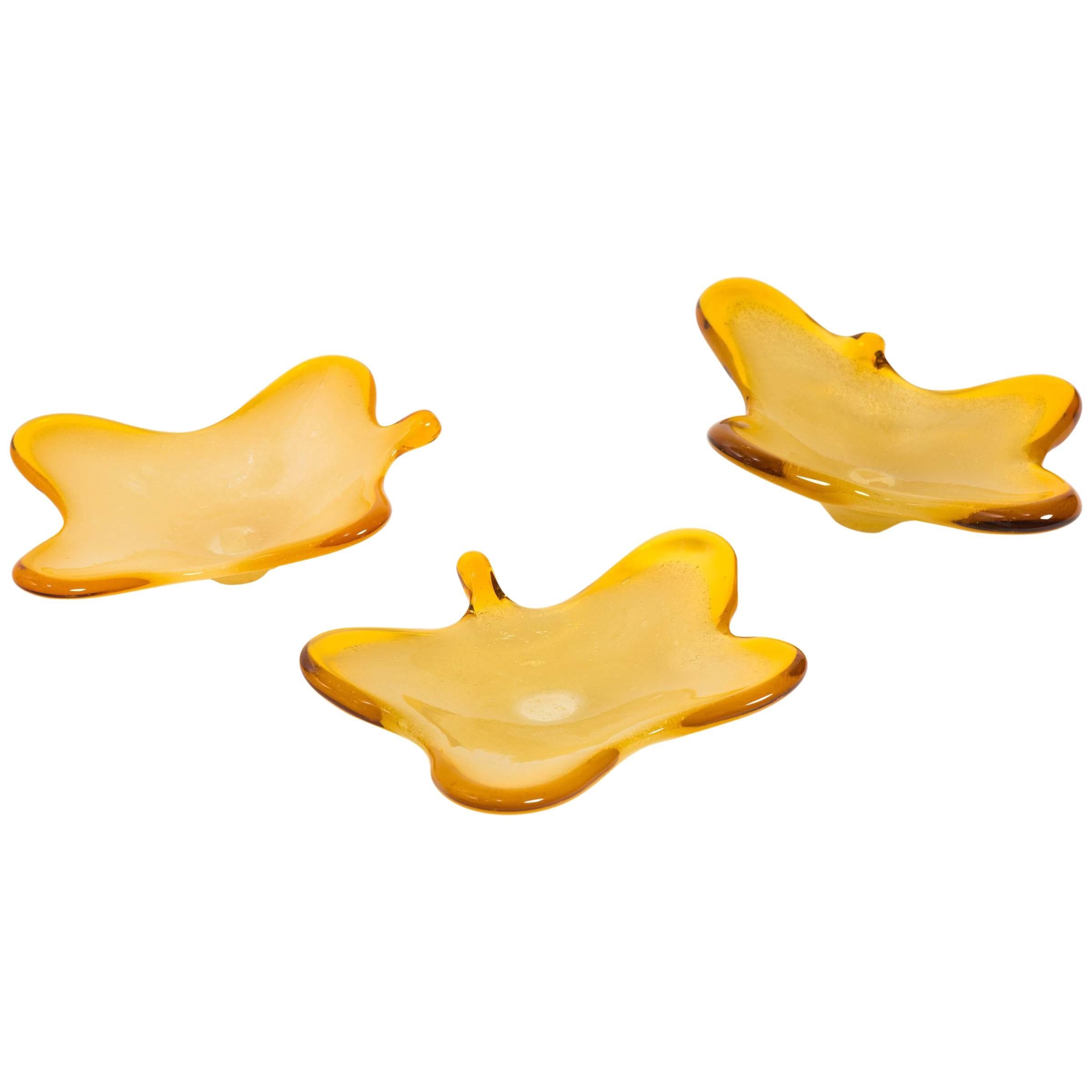 Amoeba Shaped Murano Glass Amber Bowl