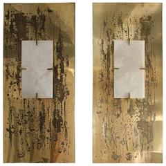 Pair of Sconces in Etched Brass and Alabaster, Model Aquafortis by Arriau 6