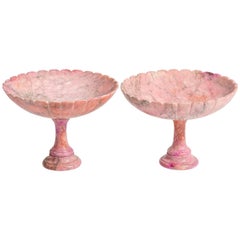 Pair of Rose Colored Italian Alabaster Compotes
