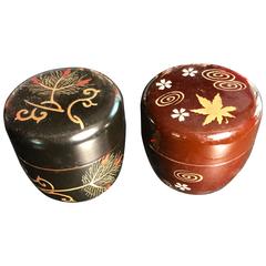 Retro Japan Gold Inlaid Red and Black Lacquered Tea Caddies Pair of Chair