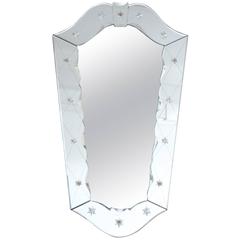 French Deco Venetian Style Mirror, circa 1940s, Geometric Beveling and Etching