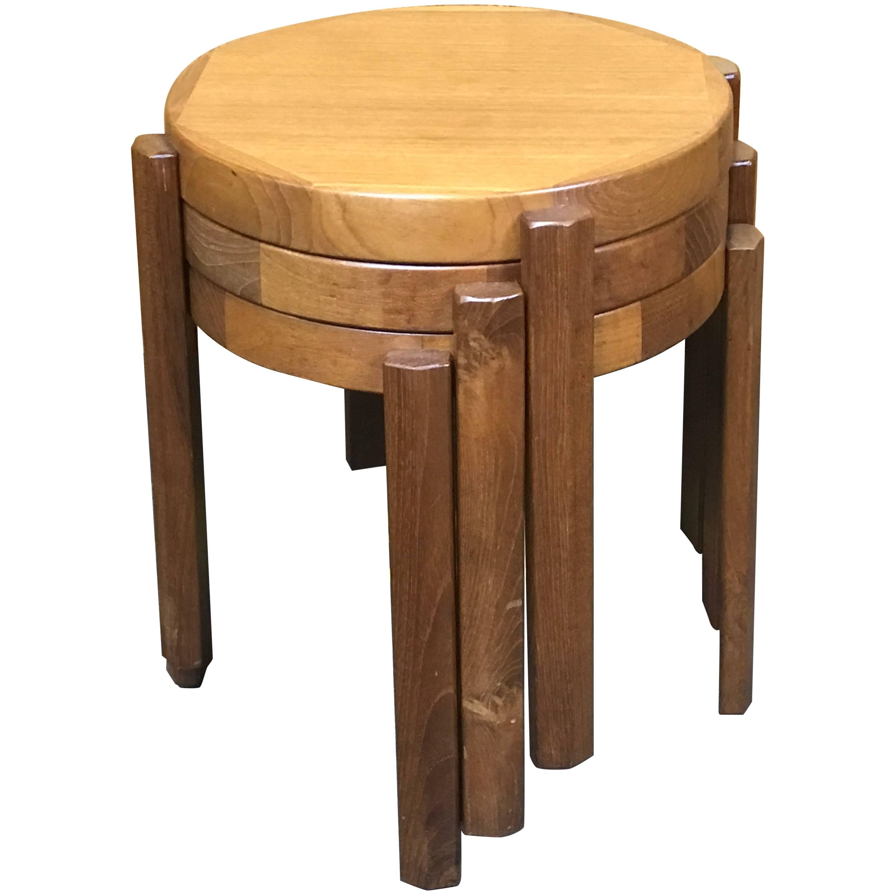 Great Set of Chunky Danish Modern Stacking Circular Tables or Stools