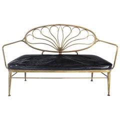 Solid Brass Scallop Back Mid-Century Loveseat Settee Bench