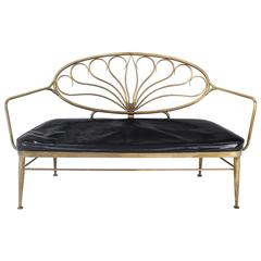 Solid Brass Scallop Back Mid-Century Loveseat Settee Bench 9