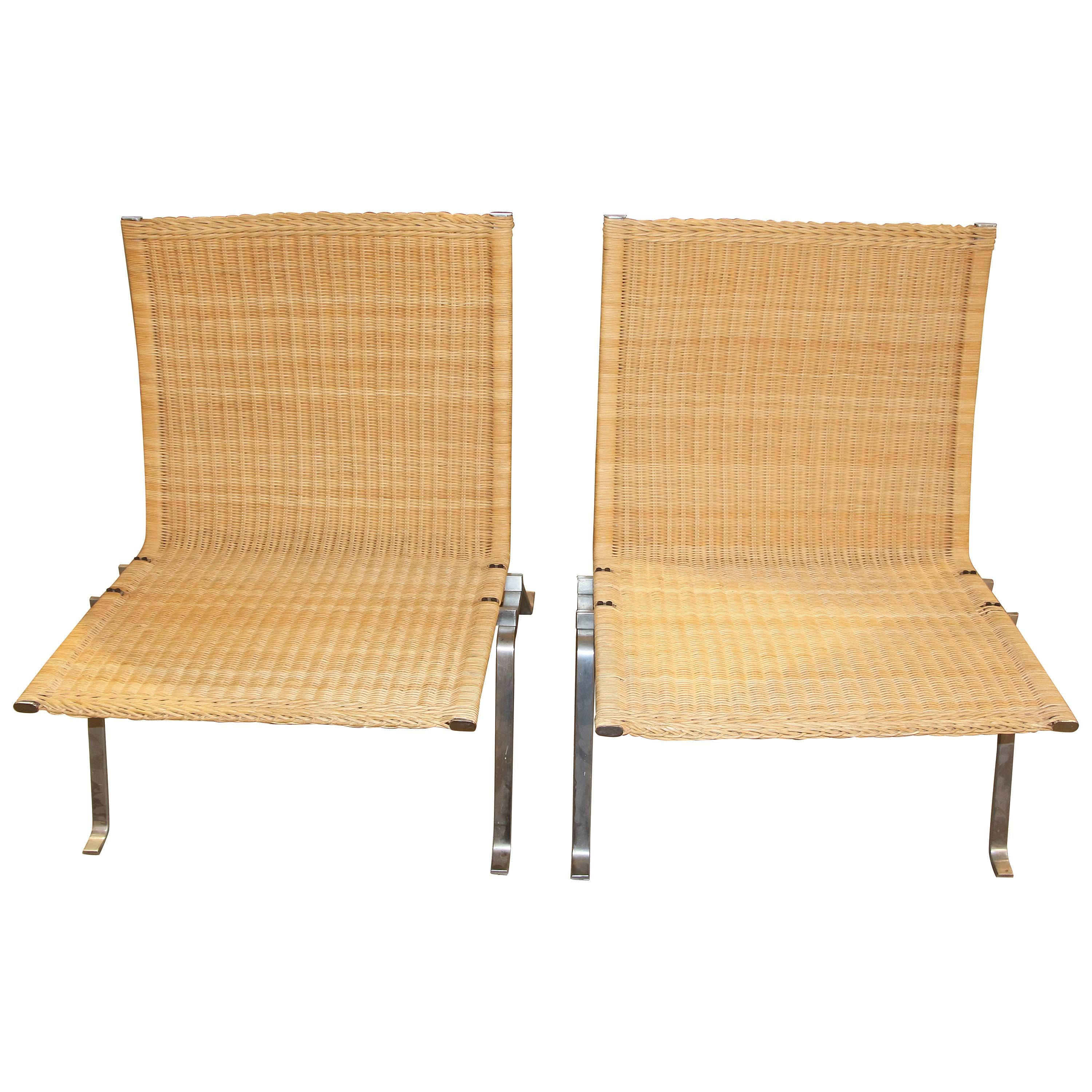 Pair of 1985 Poul Kjaerholm by Fritz Hansen PK 22 Chairs in Wicker