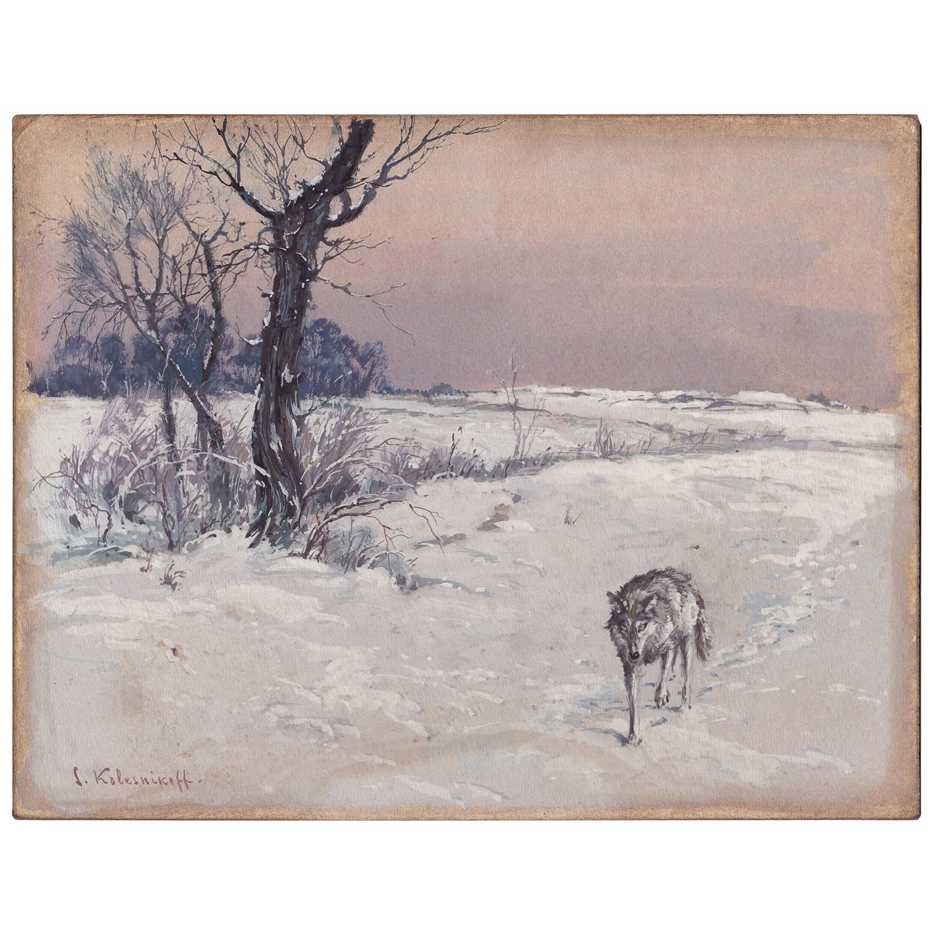 Stepan Fedorovich Kolesnikov, Lone Wolf in a Winter Landscape For Sale