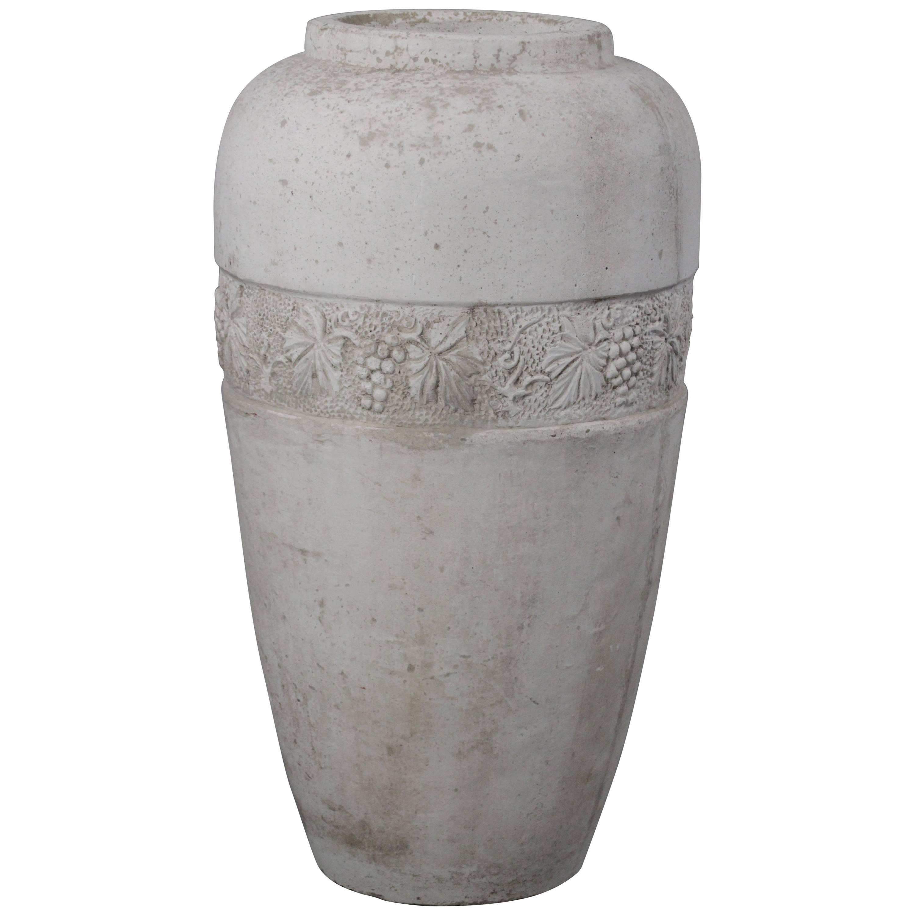 Large and Impressive 1920s Concrete Vase with Grapevine Motif For Sale