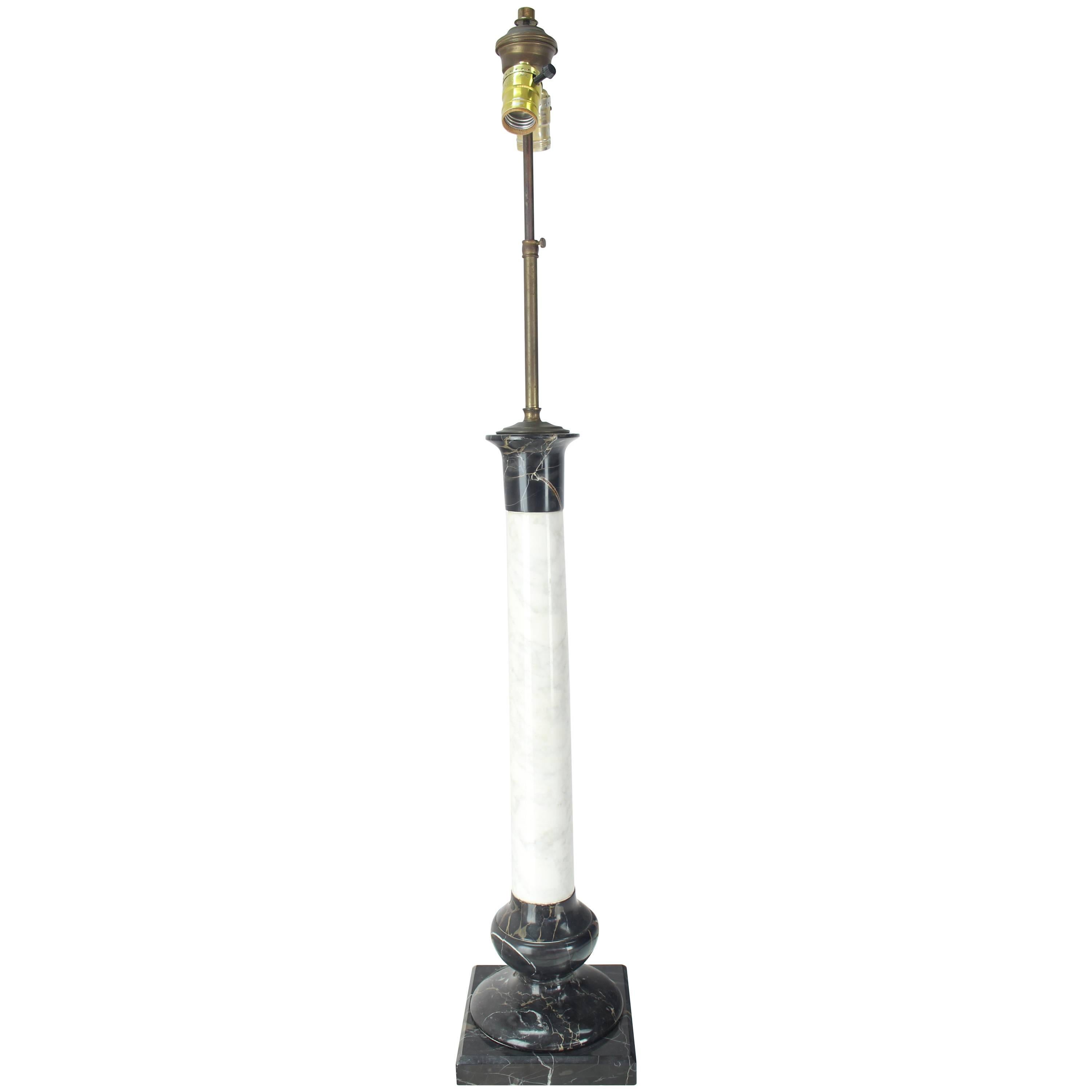 Large Black and White Marble Pedestal Shape Table Lamp