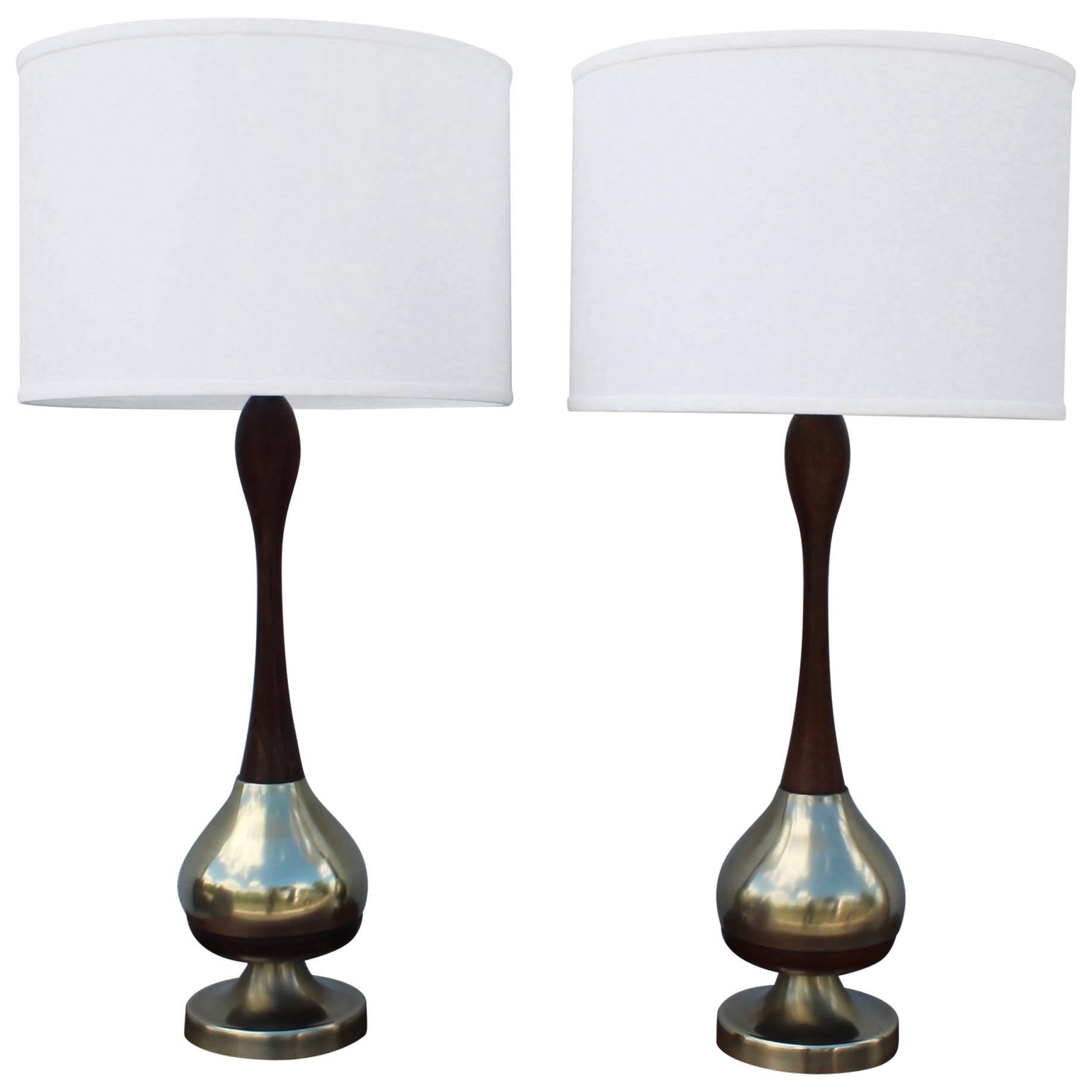 Tony Paul Brass and Walnut Table Lamps