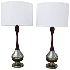 Tony Paul Brass and Walnut Table Lamps