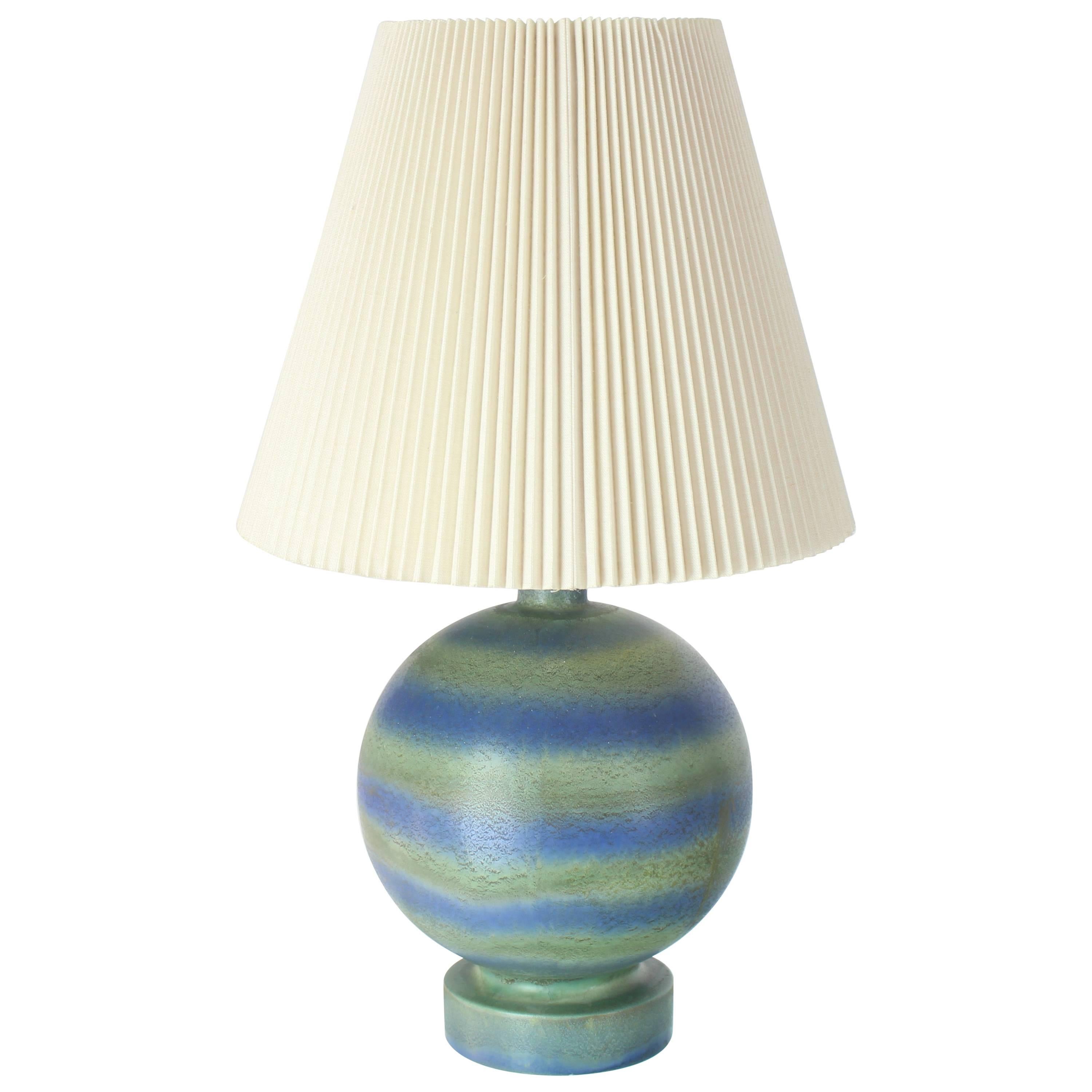 Ceramic Pottery Globe Shape Lamp Green Blue Stripes