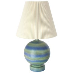 Antique Ceramic Pottery Globe Shape Lamp Green Blue Stripes