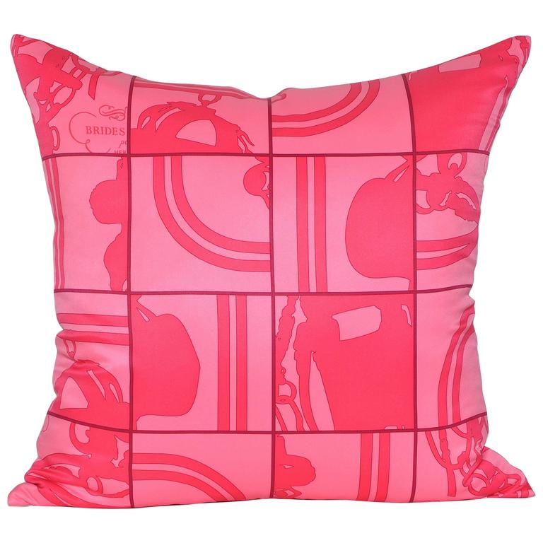 Vintage Hermes Pink Bridal Puzzle Silk Scarf and Irish Linen Cushion