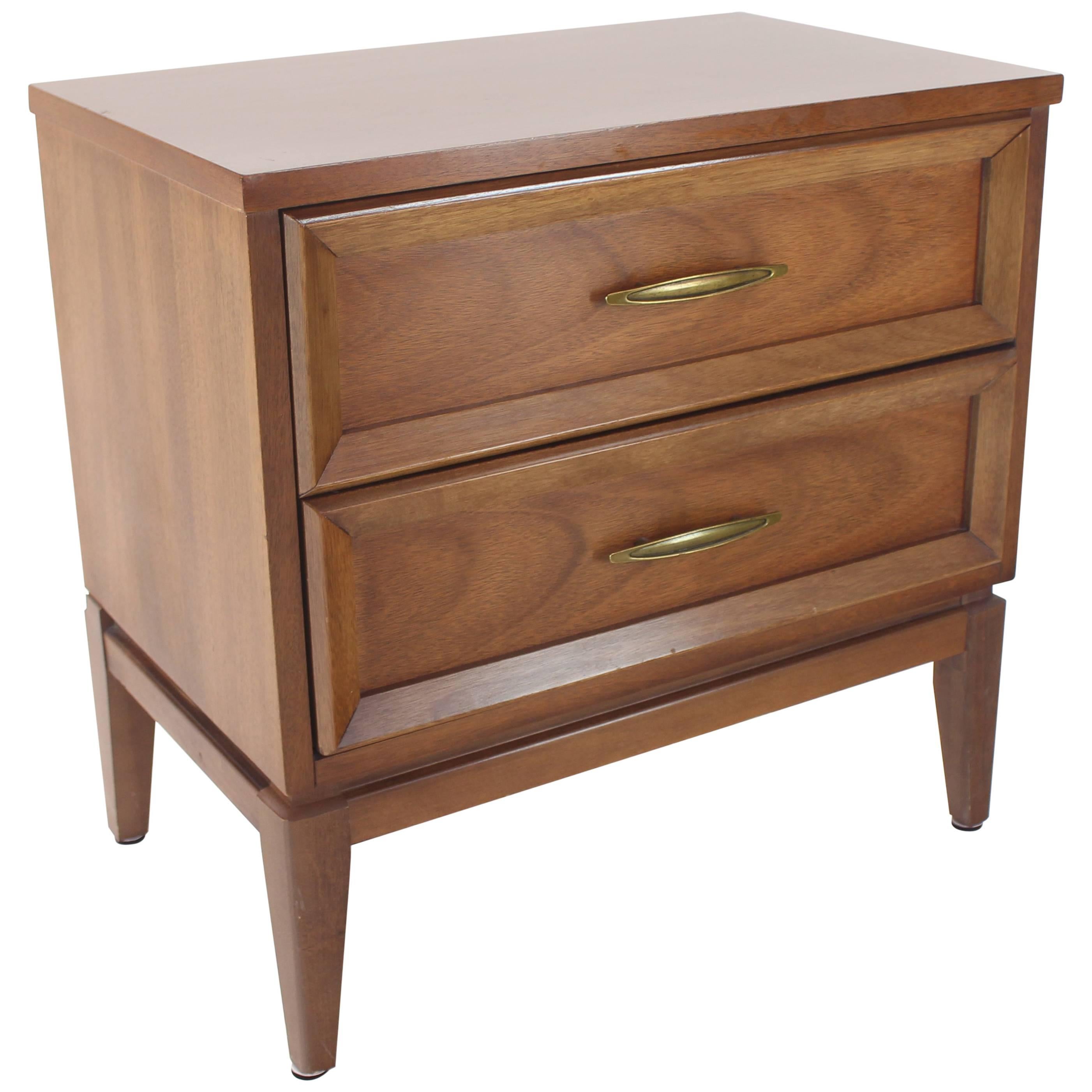 Walnut Two-Drawer End Table Nightstand For Sale