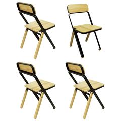 Set of Four Profile Folding Chairs, Black and Natural, from Souda, Made to Order