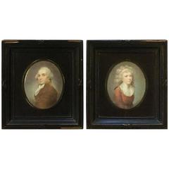 Antique Pair of Well Executed Miniature Portraits George and Martha Washington