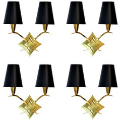 Vintage Set of Four French Brass Sconces Attributed to Leleu