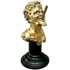 19th Century Gilt Bronze Tabletop Cigar Lighter in the Form of a Satyr
