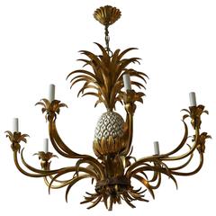 Large Gilt Italian Pineapple Chandelier 1