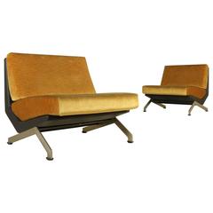 Two Armchairs, Moscatelli for Formanova Steel Leather Wood Vintage, Italy, 1960s
