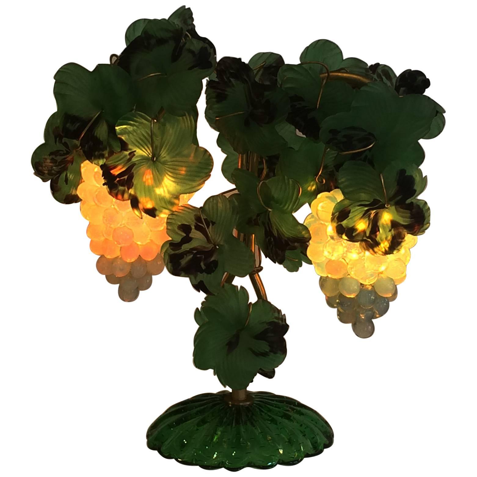 Art Deco Czech Leaves and Opalescent Grapes Lamp