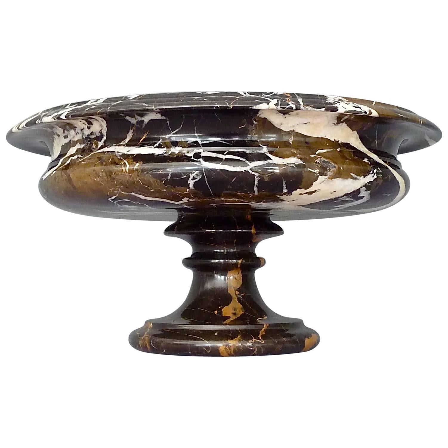 Antique Black White Marble Bowl Centerpiece Italian Neoclassical 19th Century  