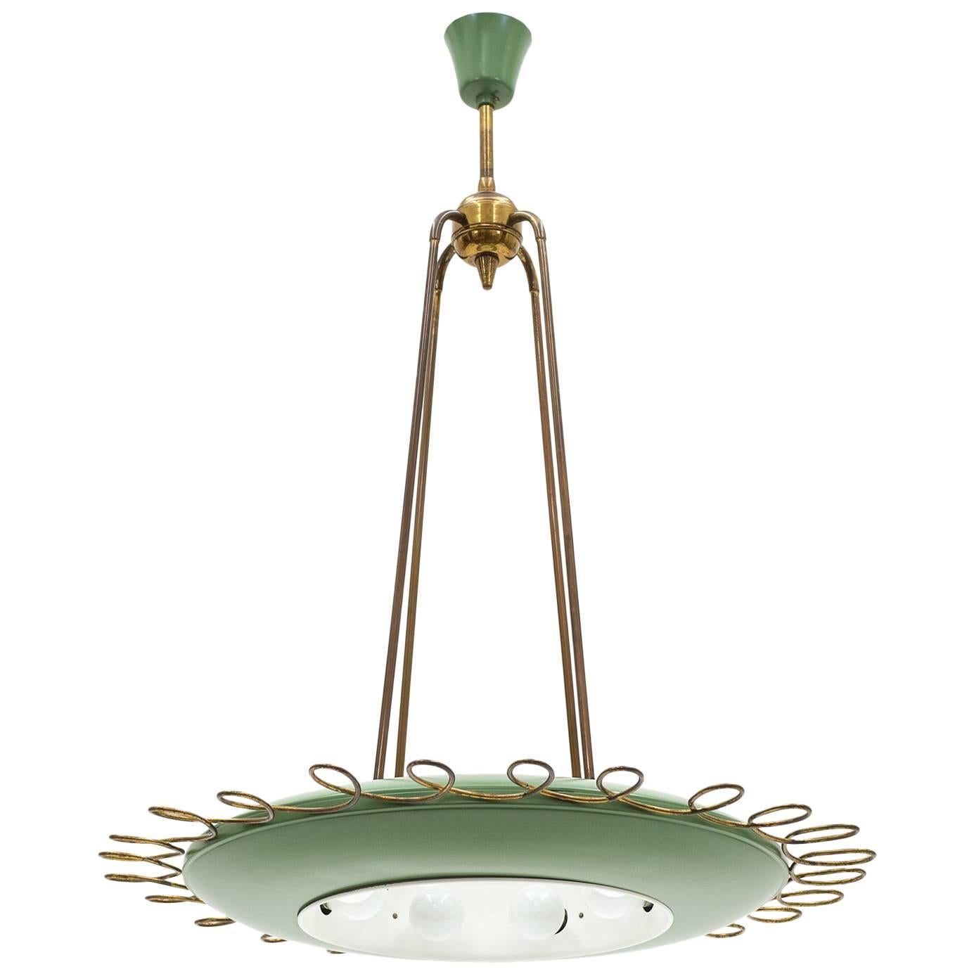 Italian Brass and Lacquered Aluminium Chandelier, 1950s