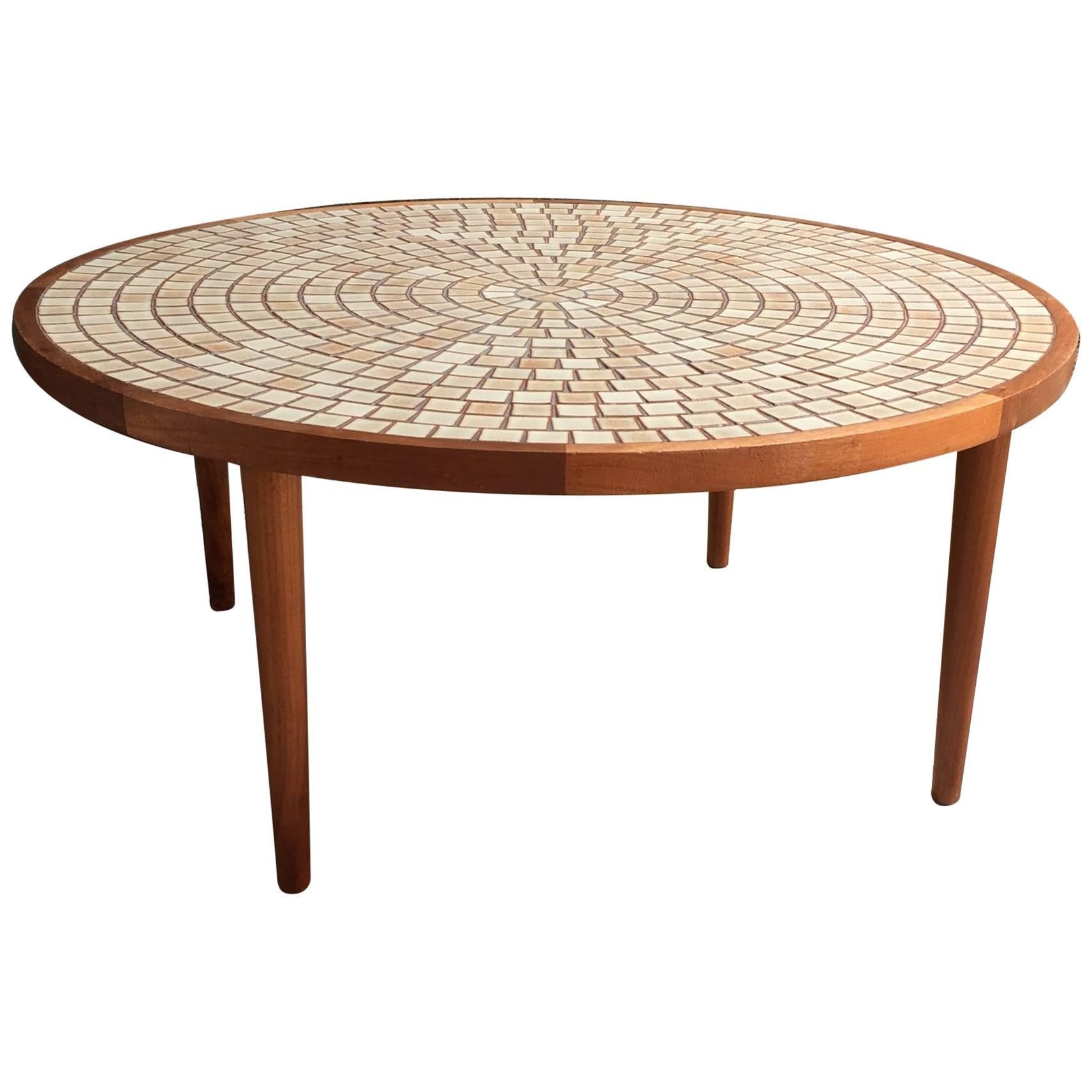 Round Tile Top and Walnut Coffee Table by Gordon and Jane Martz