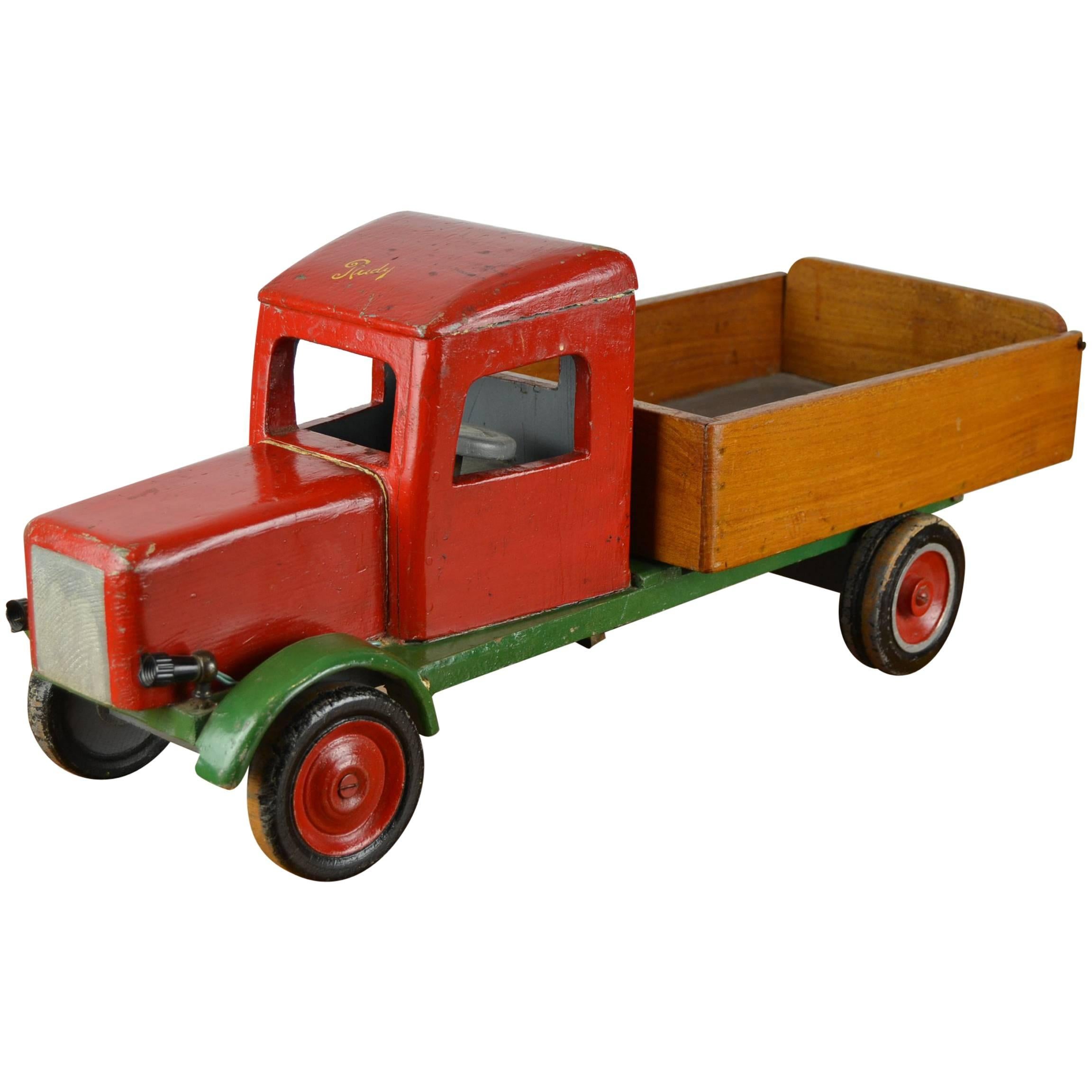 Large Wooden Antique Toy Dump Truck, 1940s