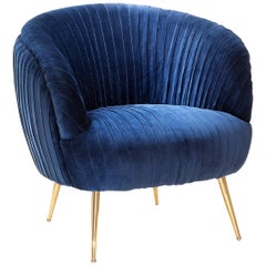 Vintage Diana Armchair in Blue Soft or Black Soft Velvet