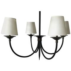Vintage Chandelier Black and Bronze Iron Style of Jacques Adnet French, circa 1950s