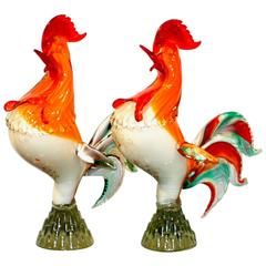 Pair of 1950s Murano Glass Cocks