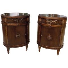 Super Quality Pair of Mahogany Adam Revival Oval Bedside Cabinets