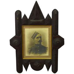 Vintage Photograph of a Soldier in an Original Tramp Art Frame