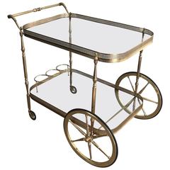 1940s French Brass and Clear Glass Bar Cart