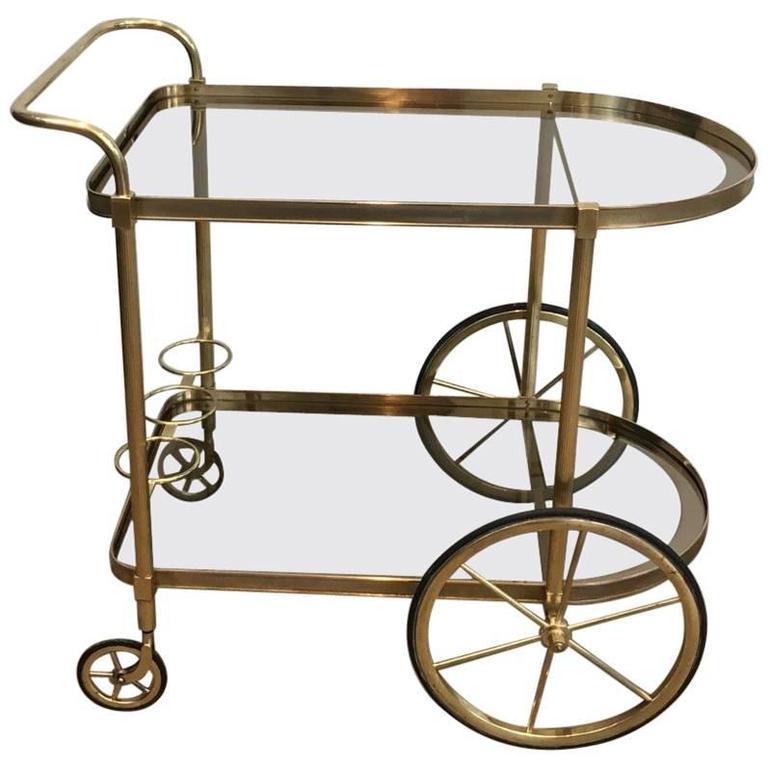 1960s French Brass and Smoked Glass Bar Cart For Sale at 1stdibs