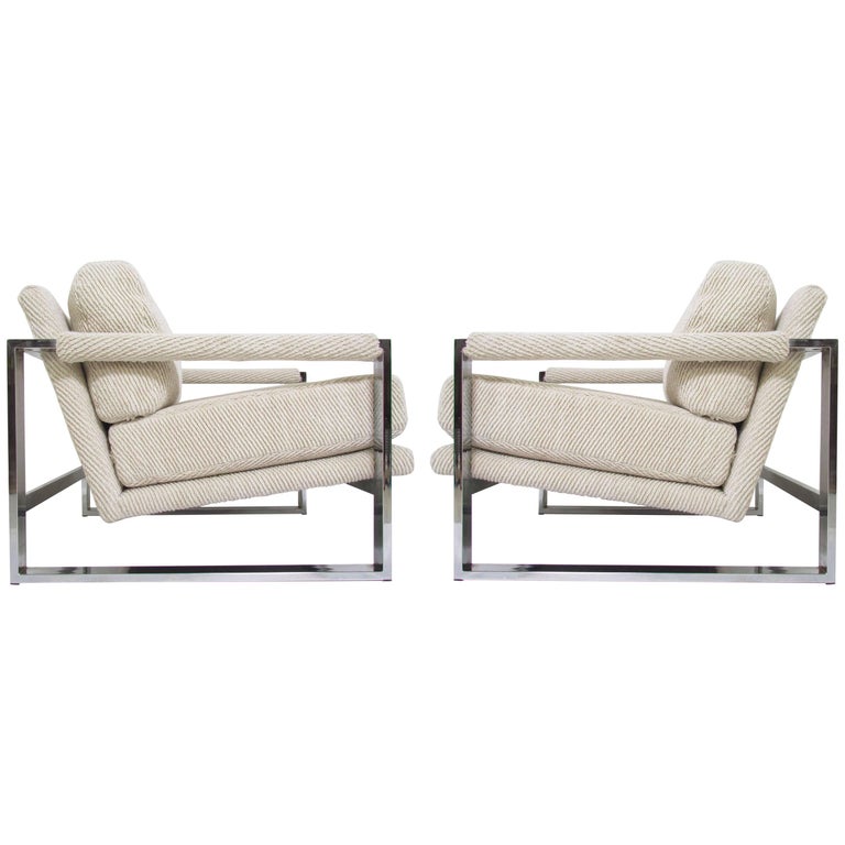 Pair Of Adrian Pearsall Cantilever Chrome Lounge Chairs For