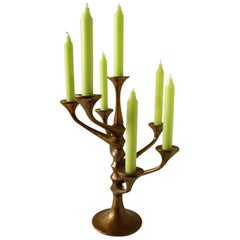 Vintage Sculptural Danish Modern Brutalist Bronze Candleholder Candlestick, 1960s