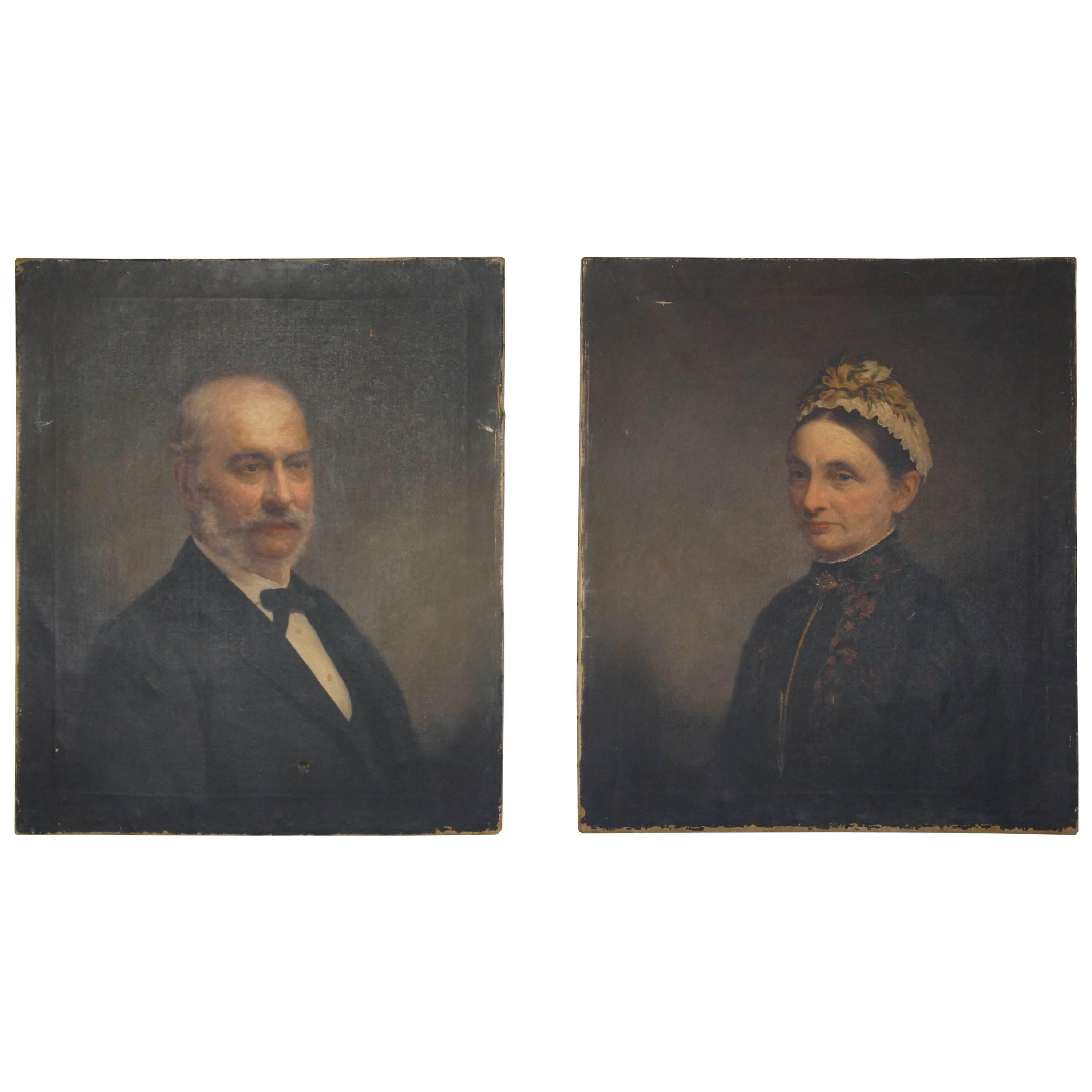 Signed and Dated, J. Horsburgh 1890, Oil on Canvas Portraits of Husband and Wife