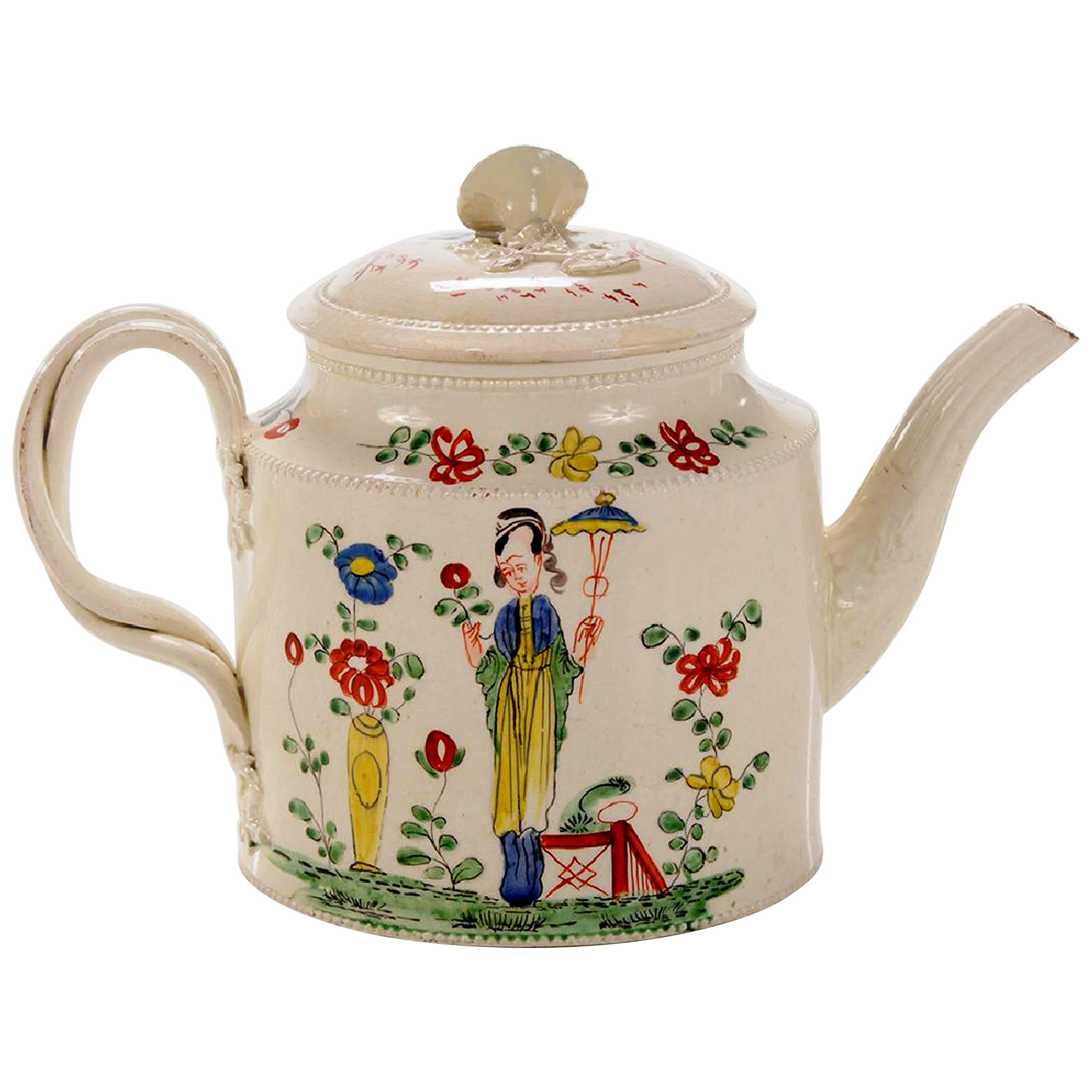 Chinoiserie Creamware Pottery Teapot & Cover, Melbourne, Derbyshire, circa 1765