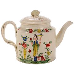 Antique Chinoiserie Creamware Pottery Teapot & Cover, Melbourne, Derbyshire, circa 1765