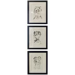 Vintage Trio Black/White Ink Drawings