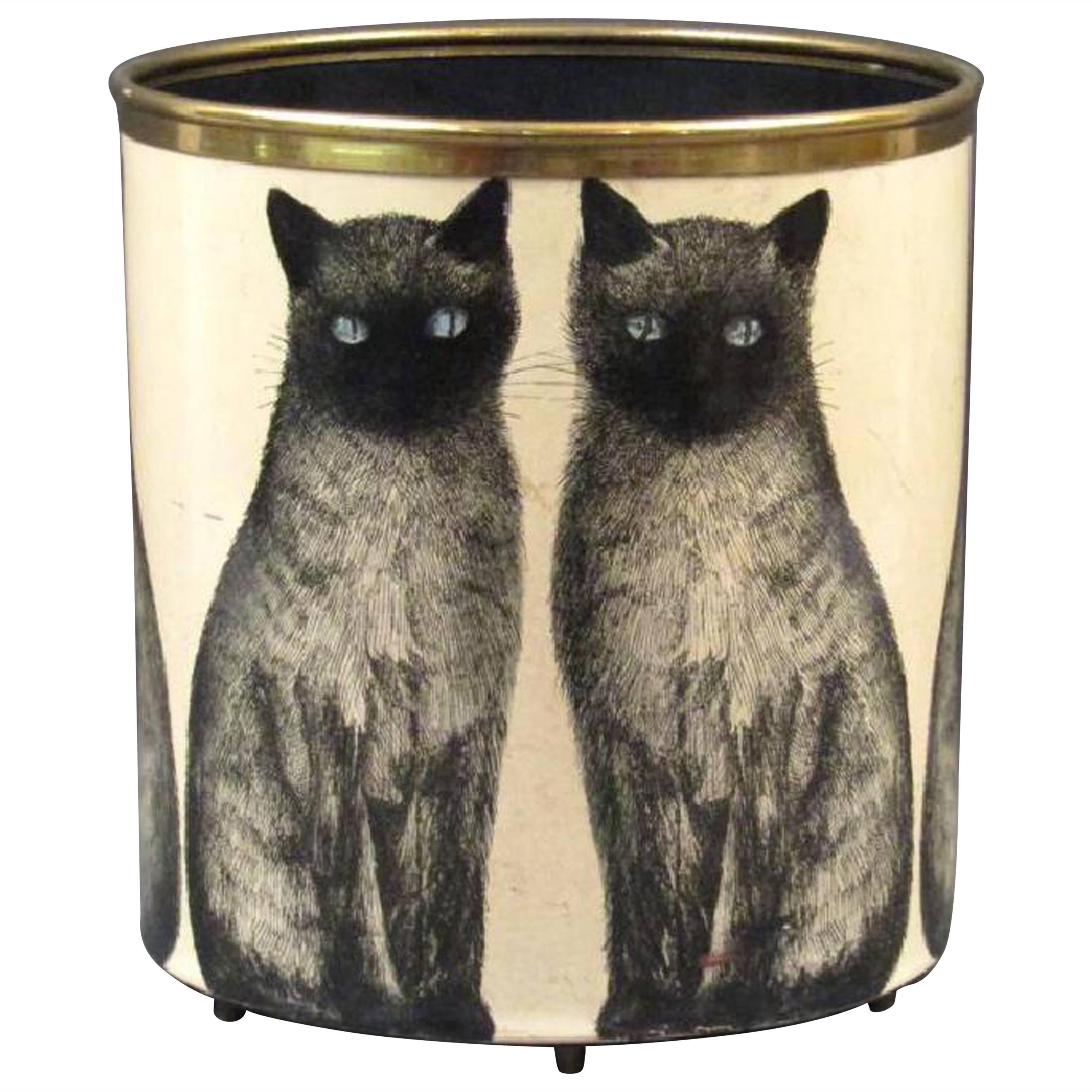 Piero Fornasetti Cat Wastebasket, 1950s